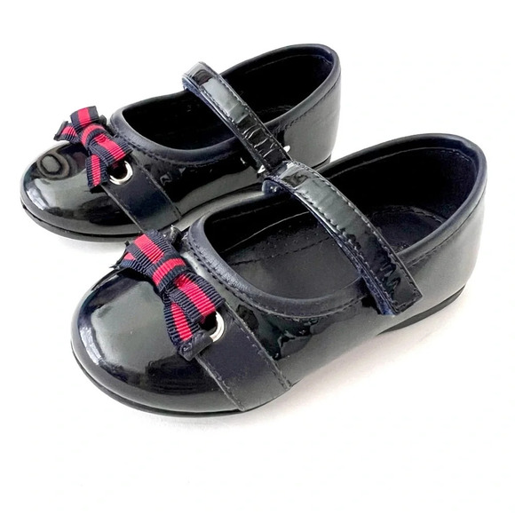 GUCCI | Baby Girl Mary Jane Ballet Flat Web Stripe Bow Navy Blue Leather US 5 - Picture 1 of 16